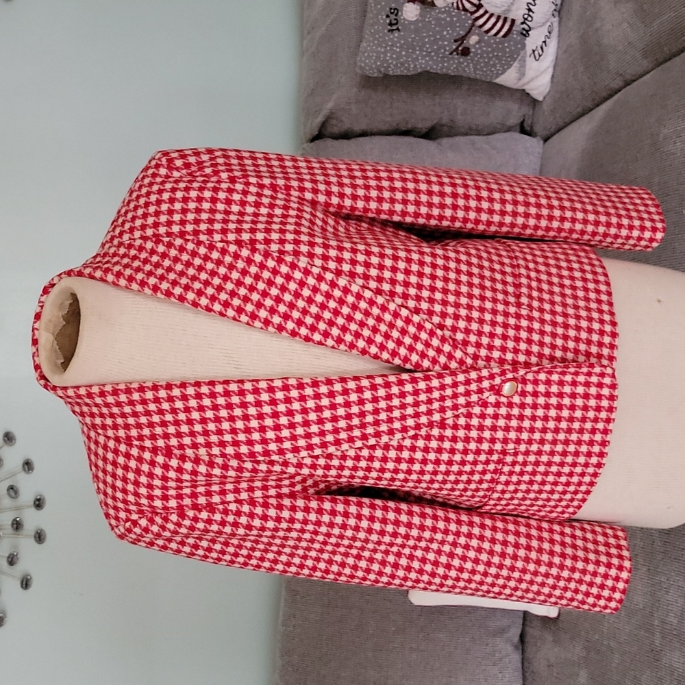 Women's Red Houndstooth Blazer Jacket - Picture 2 of 7
